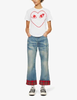 Comme Des Garçons Play Heart-logo Cotton-jersey T-shirt -Whistles Store 143 2000022 P1T099 WHITE ALT01