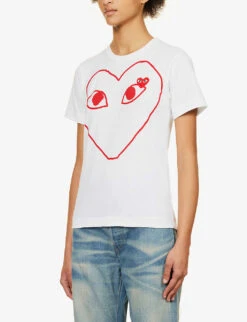 Comme Des Garçons Play Heart-logo Cotton-jersey T-shirt -Whistles Store 143 2000022 P1T099 WHITE ALT02
