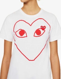Comme Des Garçons Play Heart-logo Cotton-jersey T-shirt -Whistles Store 143 2000022 P1T099 WHITE ALT04