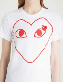 Comme Des Garçons Play Heart-logo Cotton-jersey T-shirt -Whistles Store 143 2000022 P1T099 WHITE ALT05