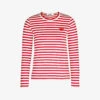 Comme Des Garçons Play Heart-embroidered Striped Cotton-jersey Top -Whistles Store 143 2000022 P1T163 S REDWHITE M
