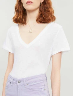 Paige Zaya V-neck Cotton And Modal-blend T-shirt 11 Paige Zaya V-neck Cotton And Modal-blend T-shirt -Whistles Store 188 3002369 5008E881165 WHITE ALT03