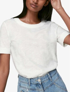 Whistles Rosa Double-trim Cotton-jersey T-shirt -Whistles Store 501 10019 30980 WHITE ALT03