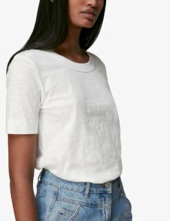 Whistles Rosa Double-trim Cotton-jersey T-shirt -Whistles Store 501 10019 30980 WHITE ALT04