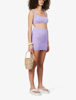 High-rise Seersucker Stretch-woven Mini Skirt 8 High-rise Seersucker Stretch-woven Mini Skirt -Whistles Store R03756657 S LILAC ALT01