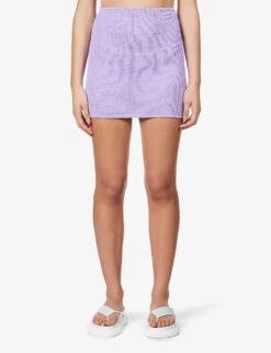 High-rise Seersucker Stretch-woven Mini Skirt 9 High-rise Seersucker Stretch-woven Mini Skirt -Whistles Store R03756657 S LILAC ALT02