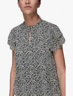 Whistles Floral-print Key-hole Woven Top -Whistles Store R03816786 BLACKMULTI ALT03