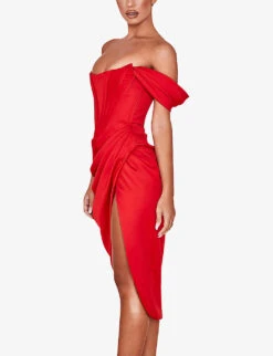 Loretta Off-shoulder Satin Midi Dress -Whistles Store R03831956 RED ALT02