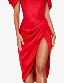 Loretta Off-shoulder Satin Midi Dress -Whistles Store R03831956 RED ALT04