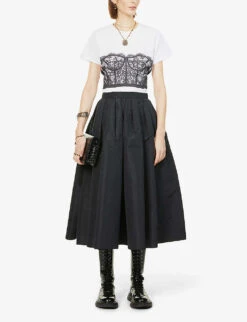 Alexander McQueen Lace-print Cotton-jersey T-shirt -Whistles Store R03851336 WHITEBLACK ALT01