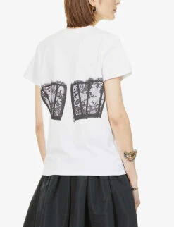 Alexander McQueen Lace-print Cotton-jersey T-shirt -Whistles Store R03851336 WHITEBLACK ALT03