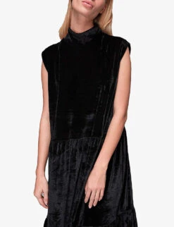 Whistles Tiered Stretch-velvet Midi Dress -Whistles Store R03851435 BLACK ALT02