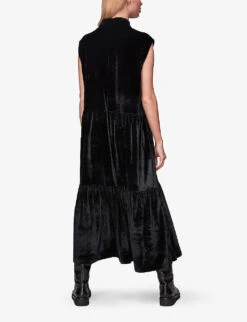 Whistles Tiered Stretch-velvet Midi Dress -Whistles Store R03851435 BLACK ALT03