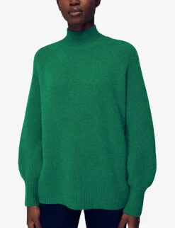 Whistles Funnel-neck Balloon-sleeved Stretch Knitted Jumper -Whistles Store R03883166 GREEN ALT02
