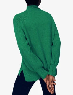 Whistles Funnel-neck Balloon-sleeved Stretch Knitted Jumper -Whistles Store R03883166 GREEN ALT03