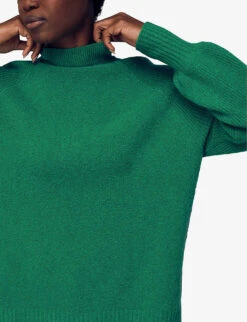 Whistles Funnel-neck Balloon-sleeved Stretch Knitted Jumper -Whistles Store R03883166 GREEN ALT04