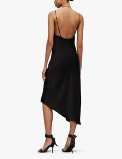 AllSaints Alexia Asymmetric Recycled-polyester Midi Dress -Whistles Store R03885690 BLACK ALT03