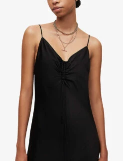 AllSaints Alexia Asymmetric Recycled-polyester Midi Dress -Whistles Store R03885690 BLACK ALT04