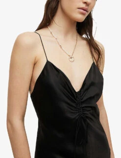 AllSaints Alexia Asymmetric Recycled-polyester Midi Dress -Whistles Store R03885690 BLACK ALT05