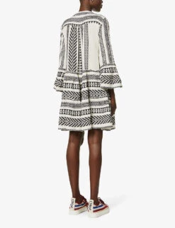 Devotion Twins Ella Flared-sleeve Cotton Mini Dress 10 Devotion Twins Ella Flared-sleeve Cotton Mini Dress -Whistles Store R03886532 BLACKOFFWHITE ALT03