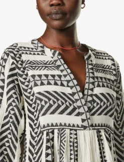 Devotion Twins Ella Flared-sleeve Cotton Mini Dress 11 Devotion Twins Ella Flared-sleeve Cotton Mini Dress -Whistles Store R03886532 BLACKOFFWHITE ALT04