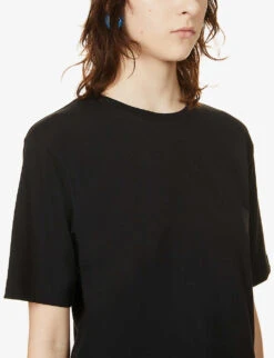 Dries Van Noten Boat-neck Relaxed-fit Cotton-jersey T-shirt -Whistles Store R03889357 BLACK ALT04