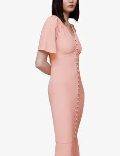 Whistles Molly Button-through V-neck Stretch-crepe Maxi Dress -Whistles Store R03896120 PALEPINK ALT02