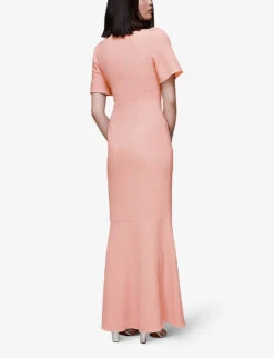 Whistles Molly Button-through V-neck Stretch-crepe Maxi Dress -Whistles Store R03896120 PALEPINK ALT03