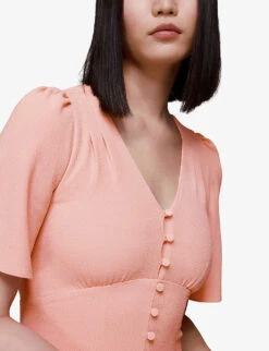 Whistles Molly Button-through V-neck Stretch-crepe Maxi Dress -Whistles Store R03896120 PALEPINK ALT04