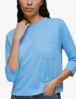 Whistles Pocket-embellished Relaxed Fit Organic Cotton Top -Whistles Store R03907586 BLUE ALT02