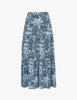 Whistles Hyena Spot-print Tiered Woven Midi Skirt