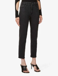 GOOD AMERICAN Good Straight Washed Straight-leg High-rise Stretch-organic-cotton Blend Denim Jeans -Whistles Store R03930106 BLACK184 ALT02