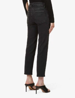 GOOD AMERICAN Good Straight Washed Straight-leg High-rise Stretch-organic-cotton Blend Denim Jeans -Whistles Store R03930106 BLACK184 ALT03