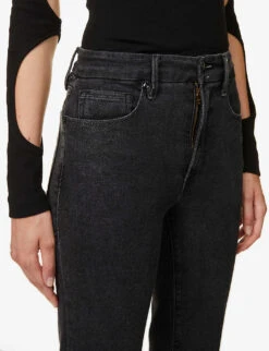 GOOD AMERICAN Good Straight Washed Straight-leg High-rise Stretch-organic-cotton Blend Denim Jeans -Whistles Store R03930106 BLACK184 ALT04