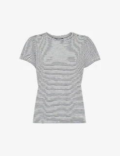 Whistles Striped Frill-sleeve Cotton-jersey T-shirt