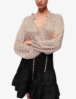 Maje June Smocked Woven Mini Skirt -Whistles Store R03947647 NOIRGRIS ALT02