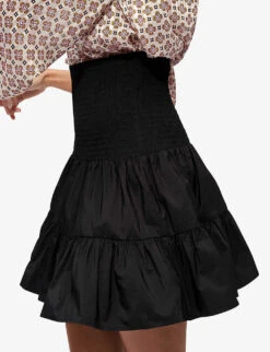 Maje June Smocked Woven Mini Skirt -Whistles Store R03947647 NOIRGRIS ALT04