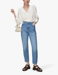 Whistles Lenny Frill-collar Woven Top -Whistles Store R03954858 WHITE ALT01