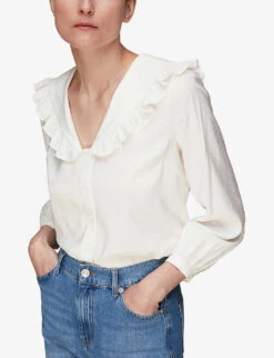 Whistles Lenny Frill-collar Woven Top -Whistles Store R03954858 WHITE ALT02
