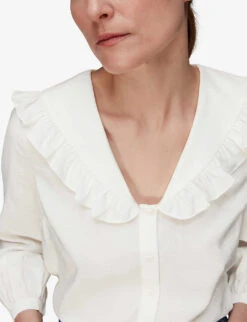 Whistles Lenny Frill-collar Woven Top -Whistles Store R03954858 WHITE ALT04