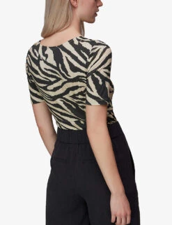 Whistles Zebra Square-neck Stretch-woven T-shirt -Whistles Store R03957365 MULTICOLOURED ALT03