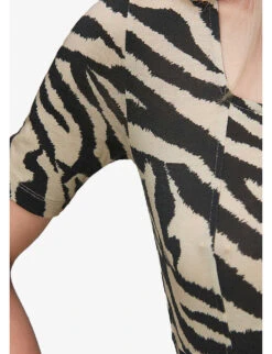 Whistles Zebra Square-neck Stretch-woven T-shirt -Whistles Store R03957365 MULTICOLOURED ALT04