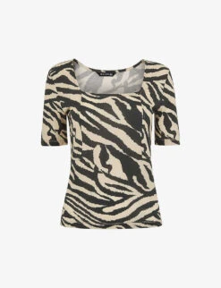Whistles Zebra Square-neck Stretch-woven T-shirt