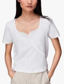 Whistles Square-neck Wrap-detail Cotton-jersey T-shirt -Whistles Store R03958296 WHITE ALT02