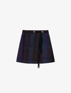 Sandro Rosiere Check-print Wool-blend Mini Skirt