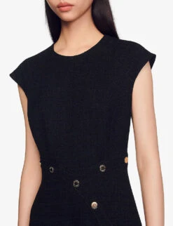 Sandro Ross Frilled-hem Tweed Mini Dress -Whistles Store R03967162 NOIRGRIS ALT04