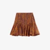 Ted Baker Staysey Botanical-print Ruffled-hem Woven Mini Skirt -Whistles Store R03971495 BROWN M