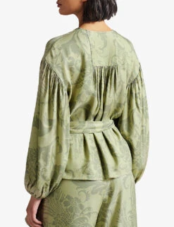 Ted Baker Voilete Balloon-sleeved Wrap Woven Blouse 9 Ted Baker Voilete Balloon-sleeved Wrap Woven Blouse -Whistles Store R03971508 MIDGREEN ALT03