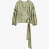 Ted Baker Voilete Balloon-sleeved Wrap Woven Blouse -Whistles Store R03971508 MIDGREEN M
