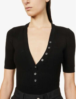 Jacquemus Le Body Yauco V-neck Stretch-woven Body -Whistles Store R03972618 BLACK ALT04